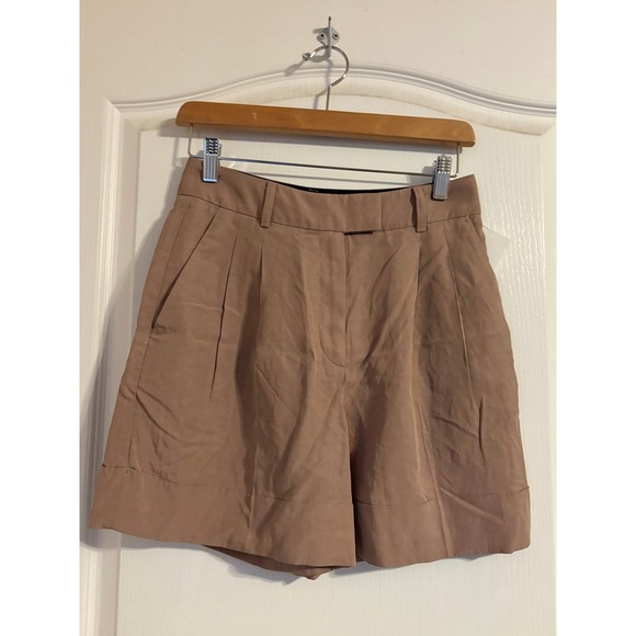 AllSaints Pants - AllSaints Deri Lyn Shorts Mushroom Brown Lyocell Linen Pleated High Waist US 2